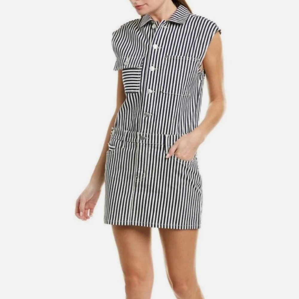Current/Elliott brand new black and white stripe‎ button down  dress size M